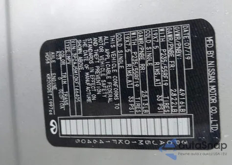 2019 Infiniti Qx50 Essential z USA, uszkodzony, nr VIN 3PCAJ5M10KF146405